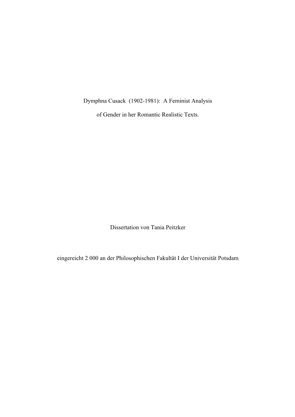 Dymphna Cusack (1902-1981): a Feminist Analysis