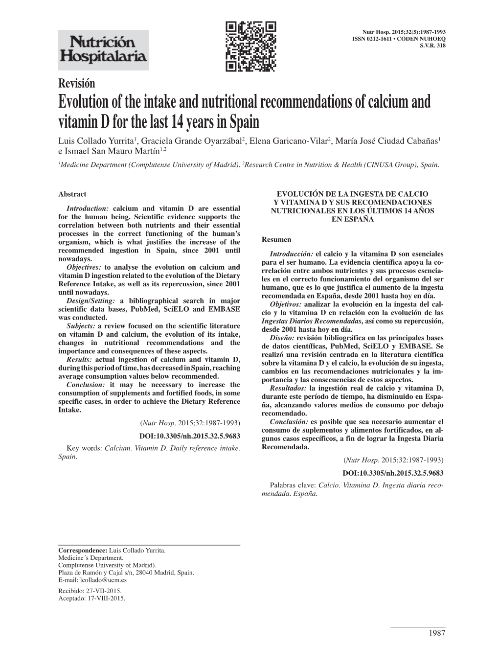 Evolution of the Intake and Nutritional Recommendations of Calcium And