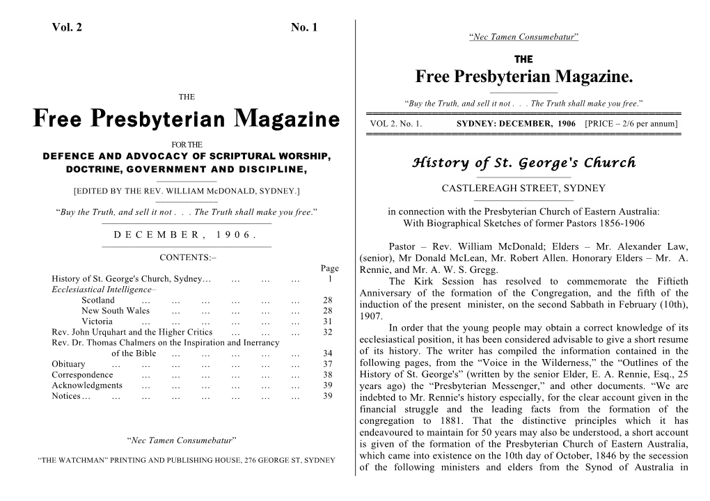 Free Presbyterian Magazine, Ed. William Mcdonald