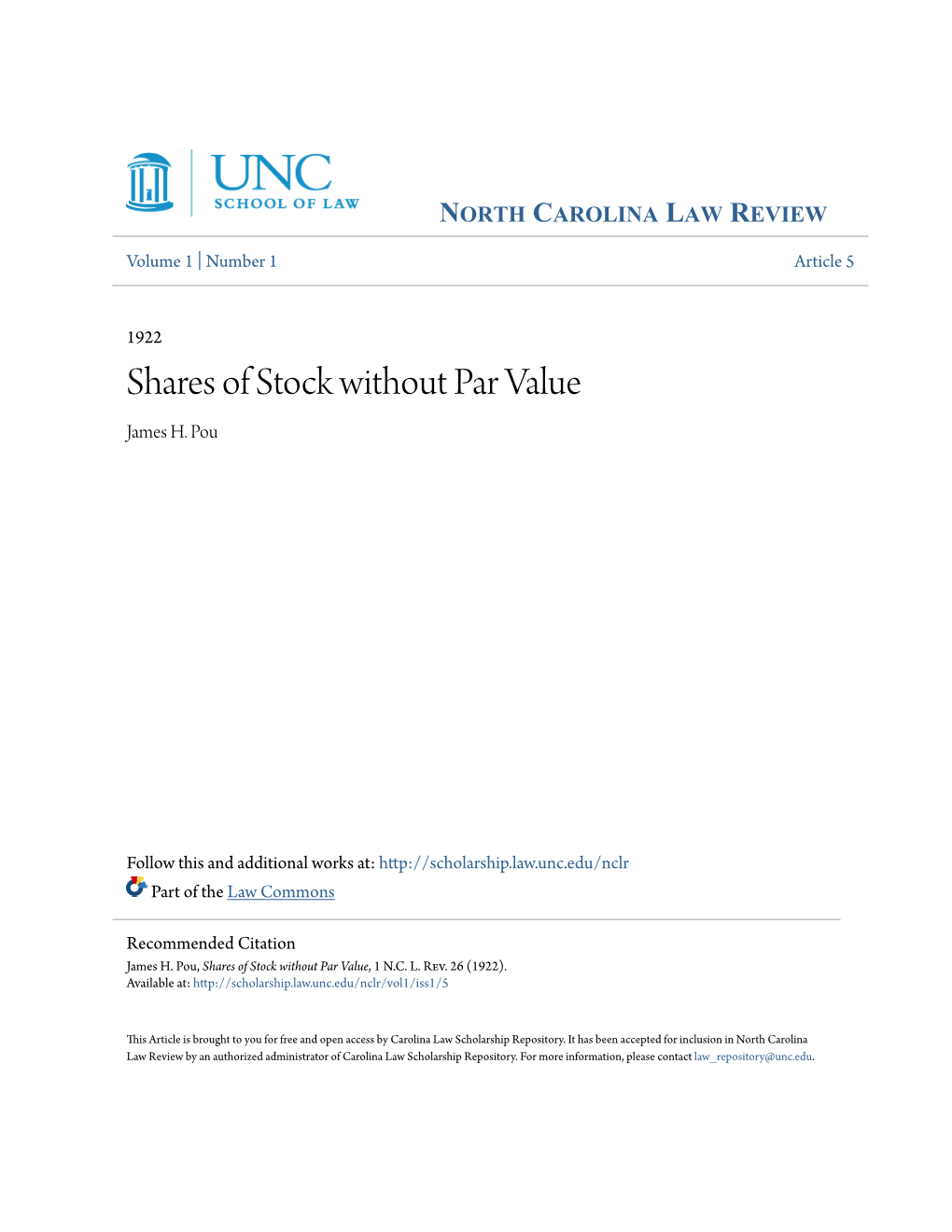 Shares of Stock Without Par Value James H