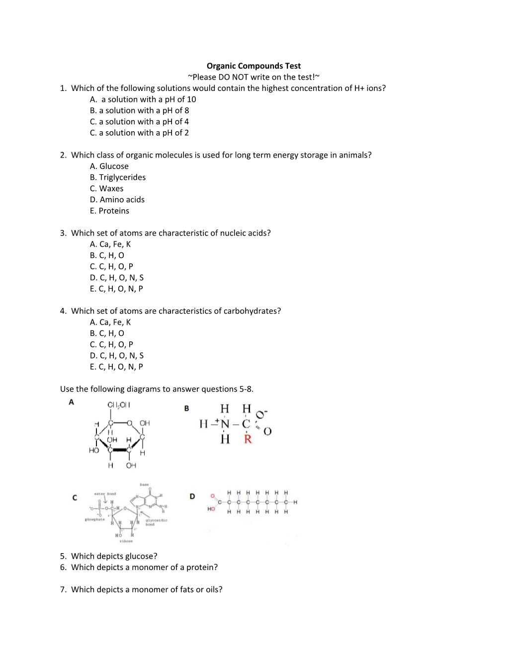 Organic Compounds Test