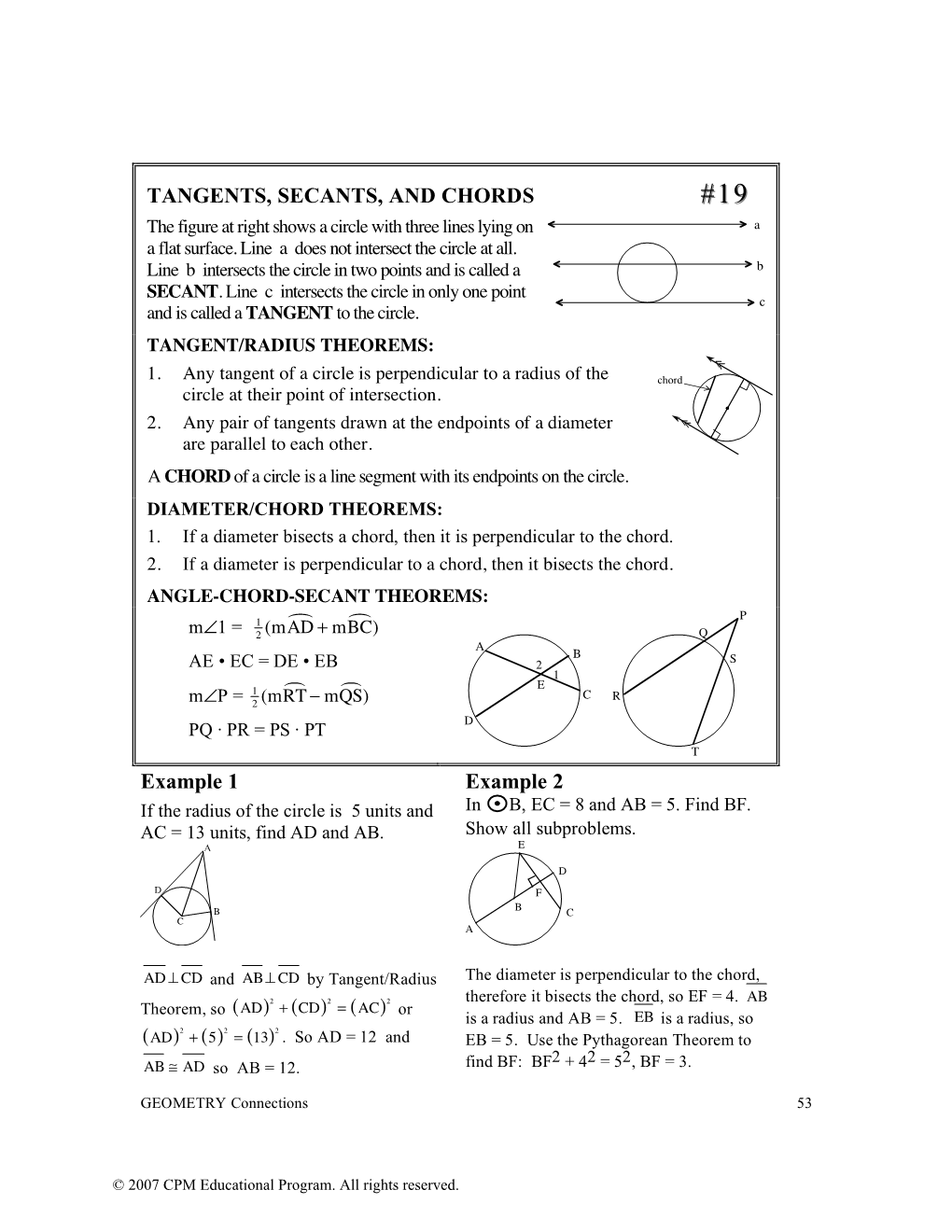 TANGENTS, SECANTS, and CHORDS Example 1 Example 2