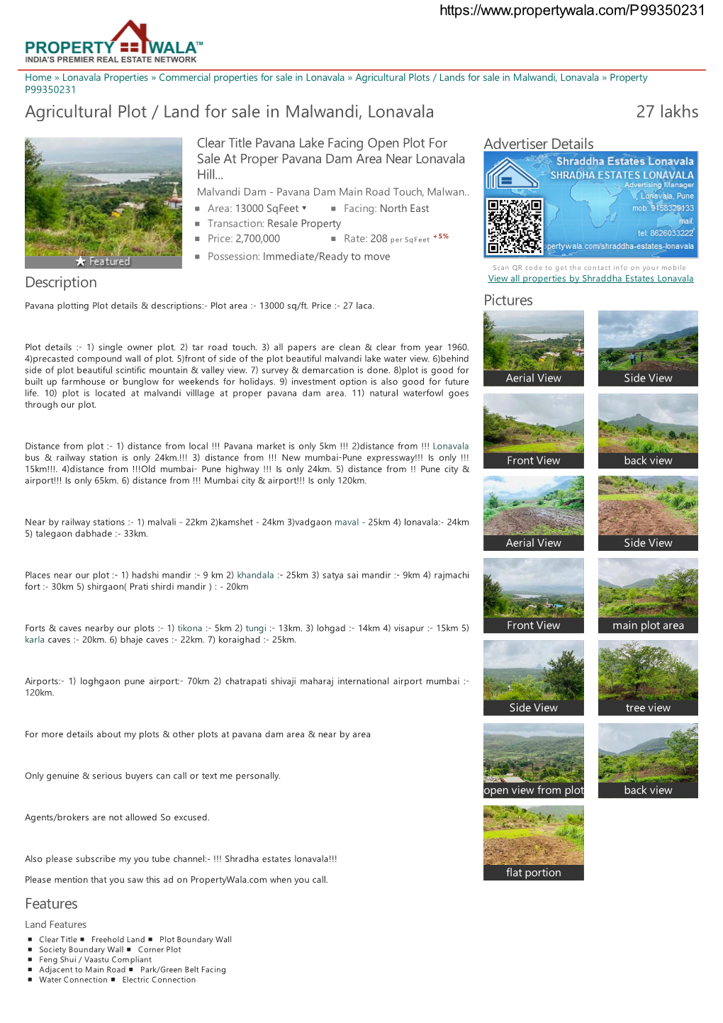 Agricultural Plot / Land for Sale in Malwandi, Lonavala (P99350231)