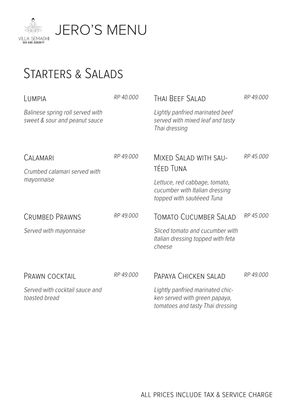 JERO's MENU Starters & Salads
