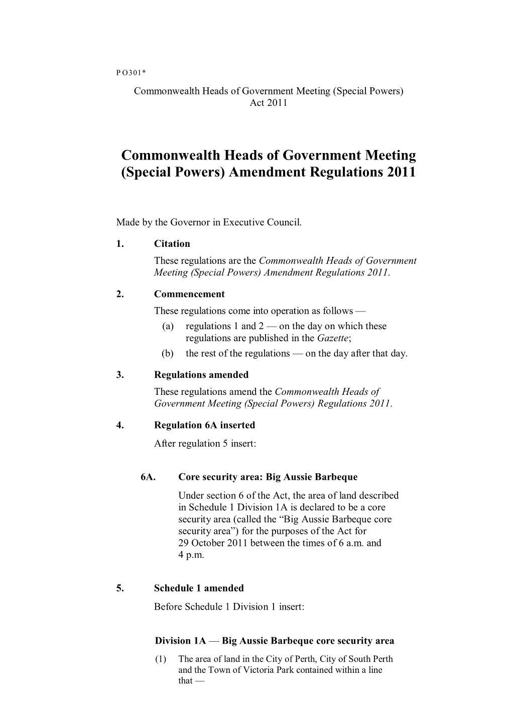 Commonwealth Heads of Government Meeting (Special Powers) Act 2011