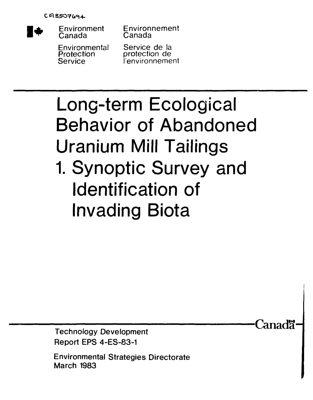 Long-Term Ecological Behavior of Abandoned Uranium Mill Tailings 1