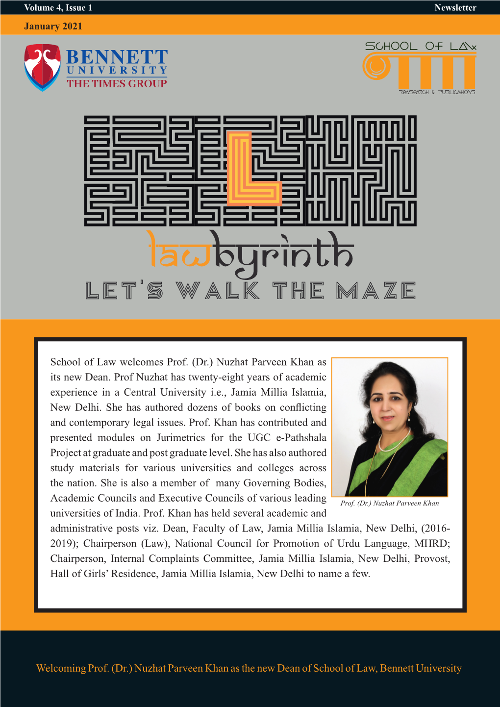 School of Law Welcomes Prof. (Dr.) Nuzhat Parveen Khan As Its New Dean