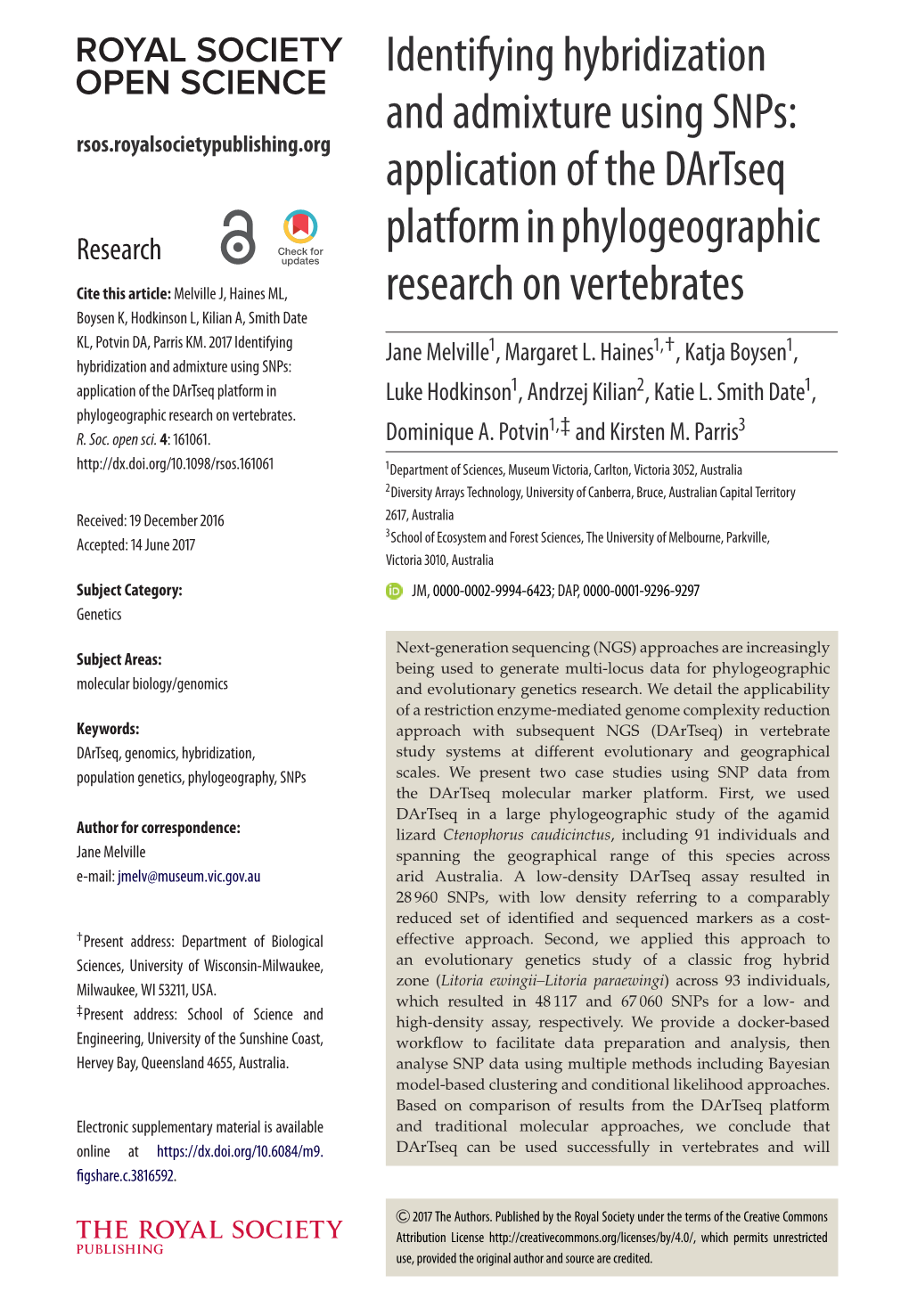 Identifying Hybridization and Admixture Using Snps: Application of the Dartseq Platform in Phylogeographic Research on Vertebrates