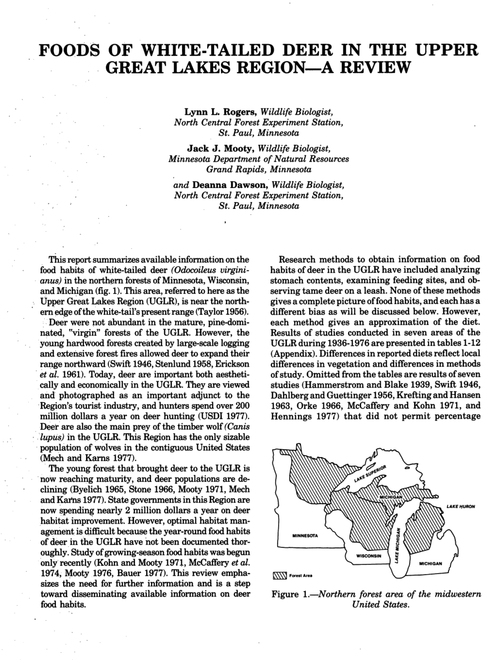 Foods of White-Tailed Deer in the Upper Great Lakes Region--A Review