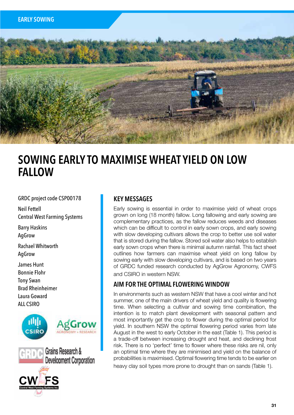 Sowing Early to Maximise Wheat Yield on Low Fallow