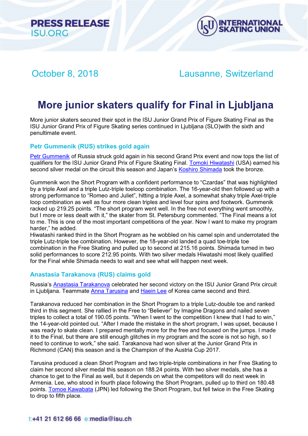 More Junior Skaters Qualify for Final in Ljubljana