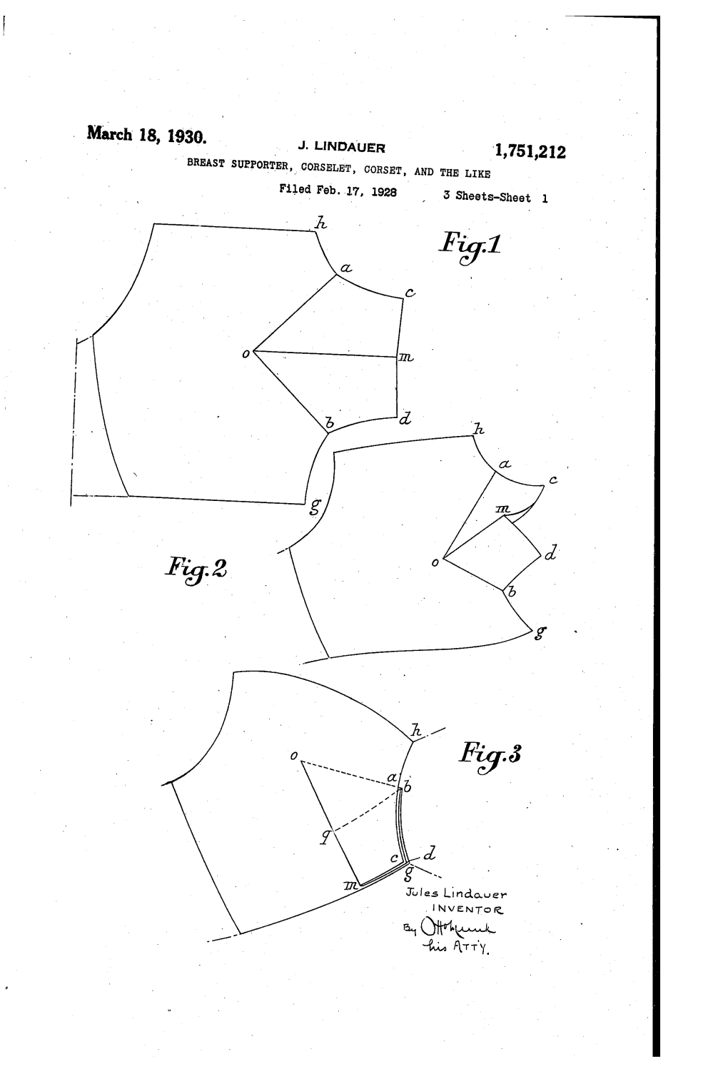 March 18, 1930. J. LINDAUER 1,751,212 BREAST SUPPORTER, CORSELET, CORSET, and the LIKE