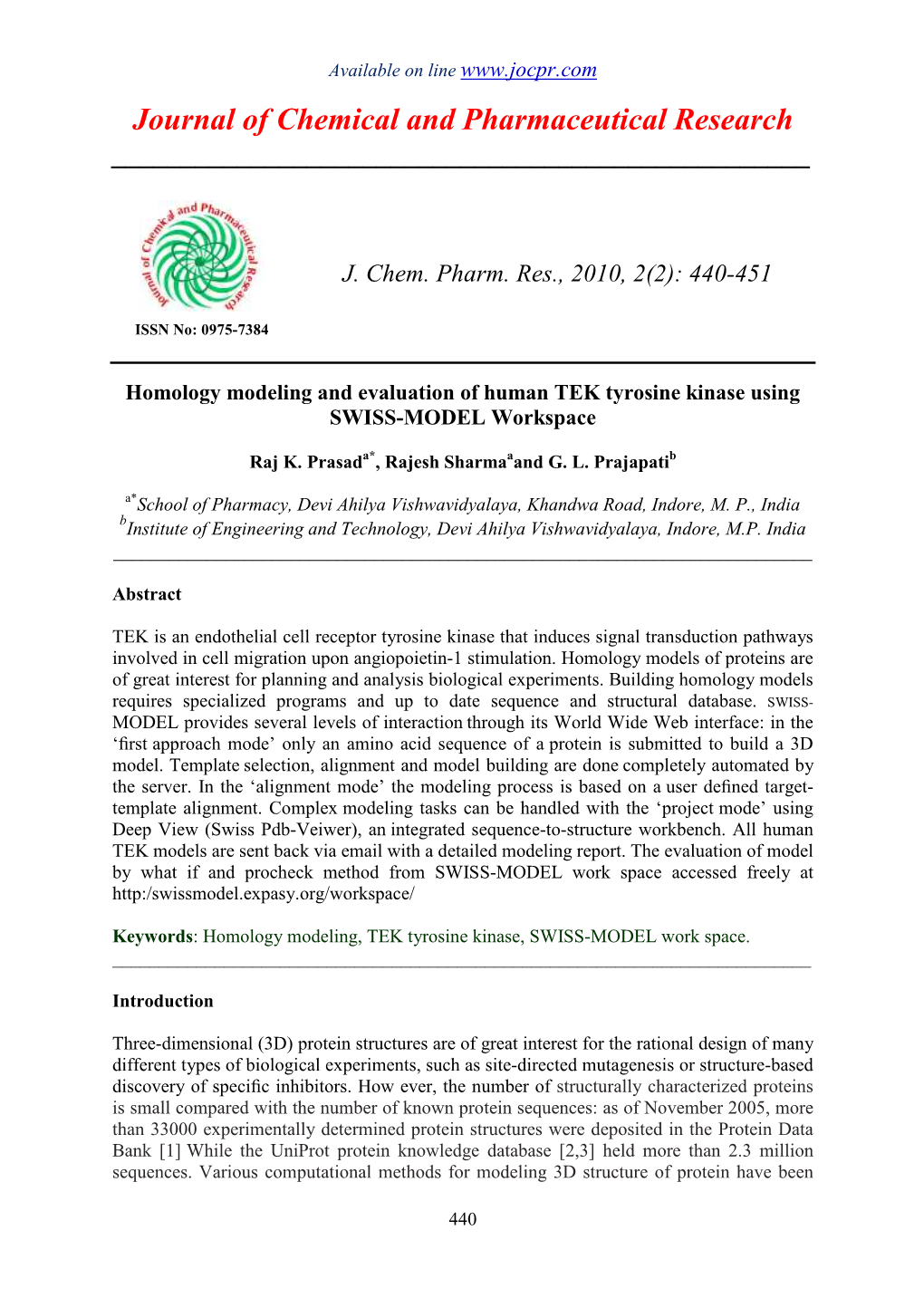 Homology Modeling and Evaluation of Human TEK Tyrosine Kinase Using SWISS-MODEL Workspace