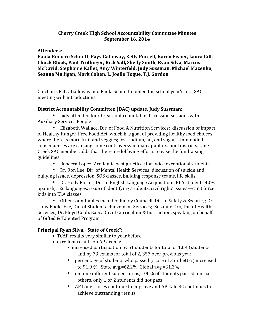 Cherry Creek High School Accountability Committee Minutes