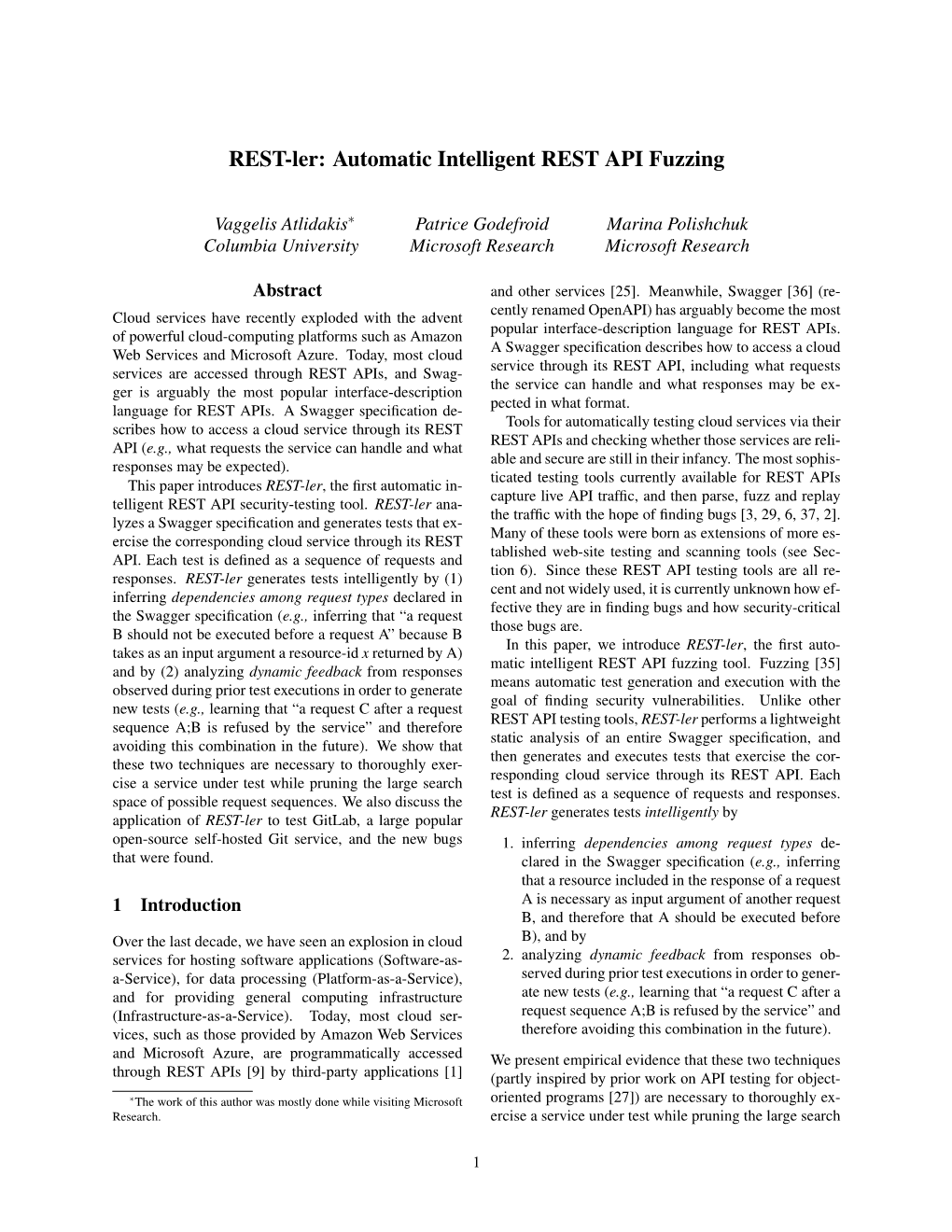 REST-Ler: Automatic Intelligent REST API Fuzzing