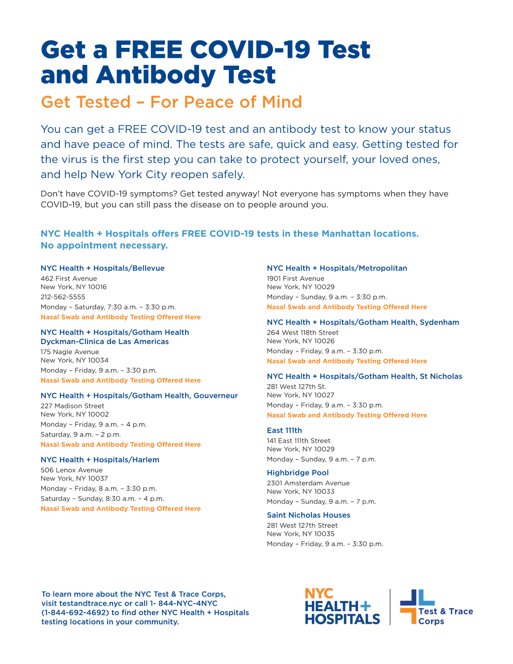 Get a FREE COVID-19 Test and Antibody Test Get Tested – for Peace of Mind