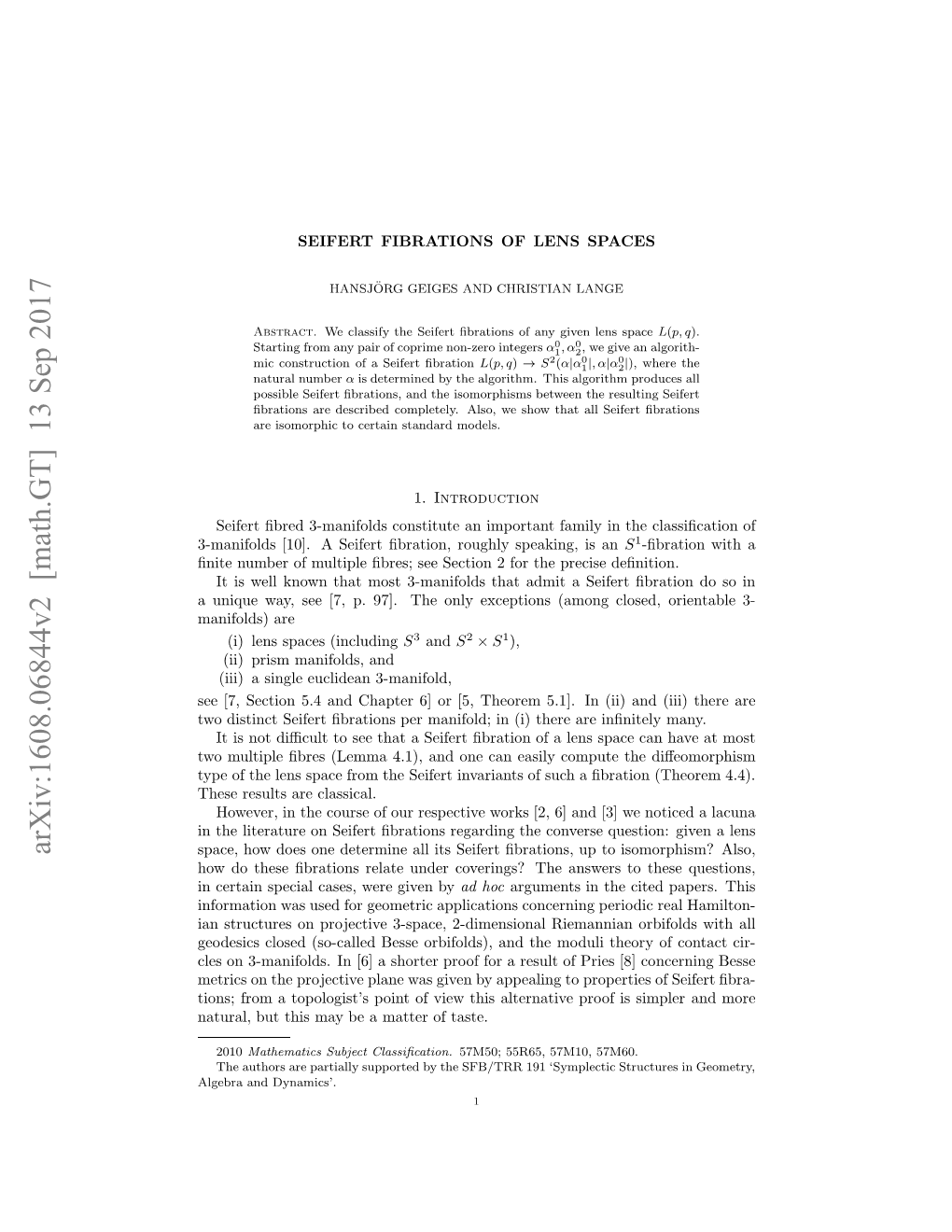 Arxiv:1608.06844V2 [Math.GT] 13 Sep 2017 In;Fo Oooitspito Iwti Lentv Ro Ssimpler Taste