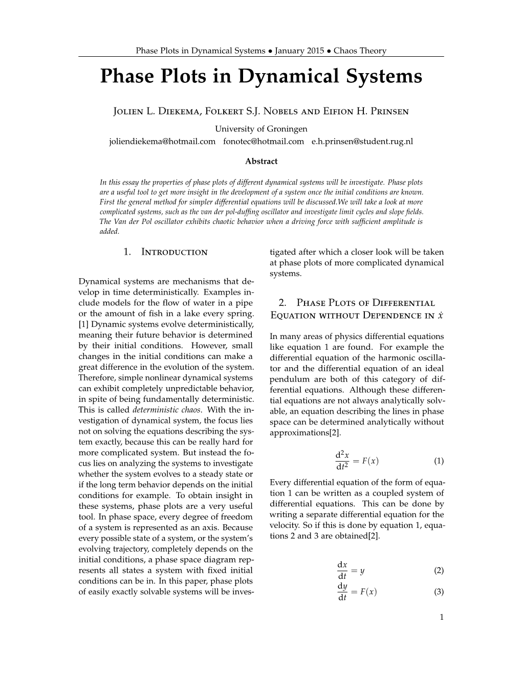 Phase Plots in Dynamical Systems • January 2015 • Chaos Theory Phase Plots in Dynamical Systems