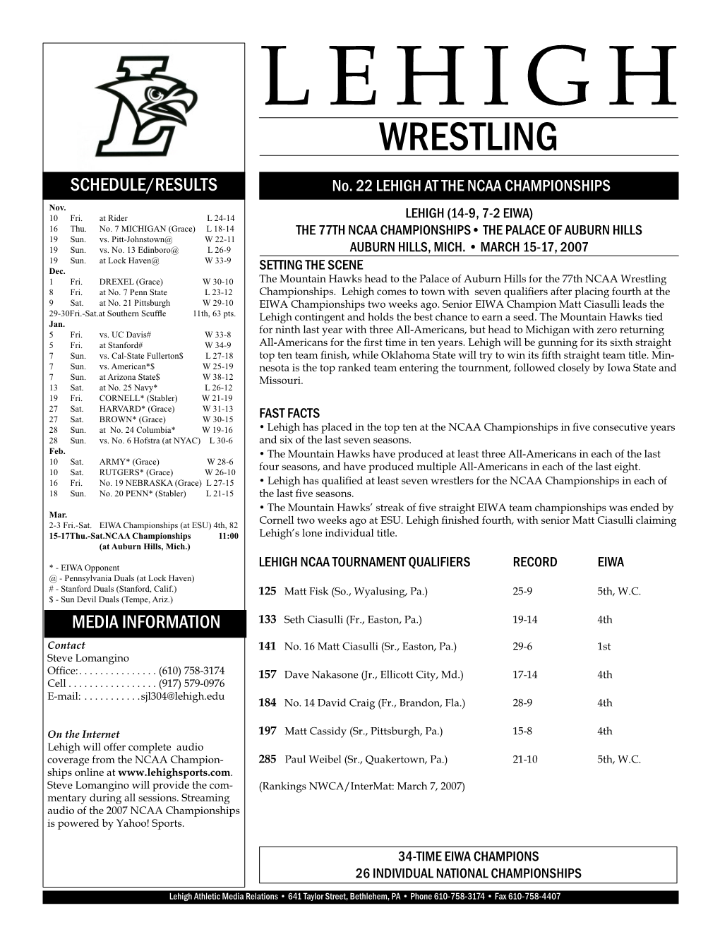 NCAA 2007 Match Notes.Indd