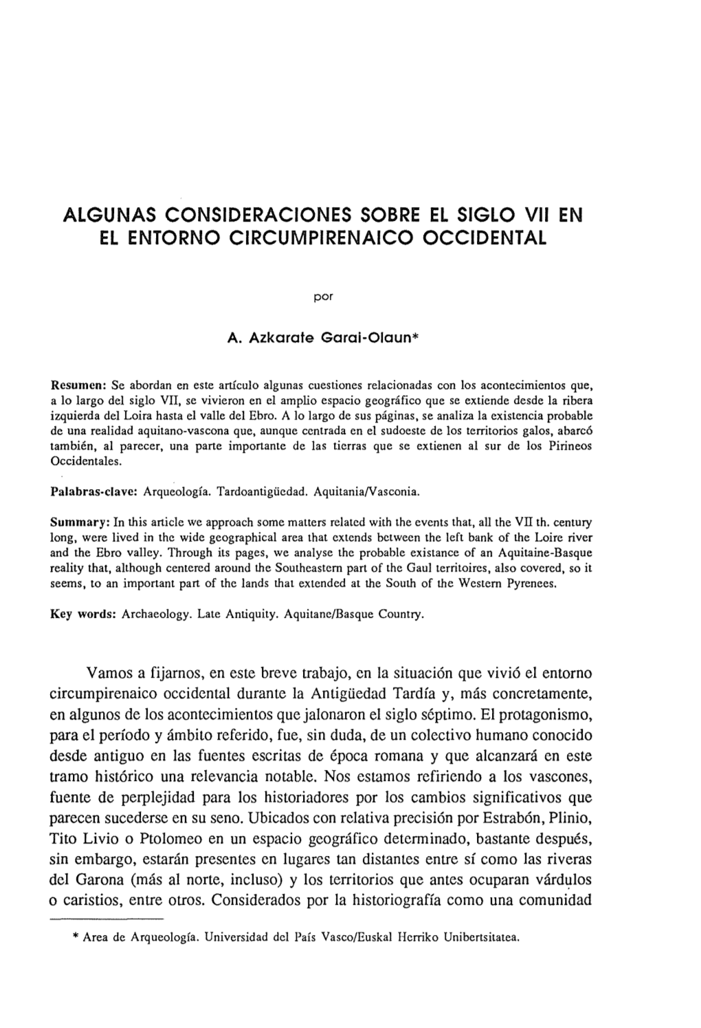 ALGUNAS CONSIDERACIONES SOBRE EL SIGLO Vil EN EL ENTORNO CIRCUMPIRENAICO OCCIDENTAL