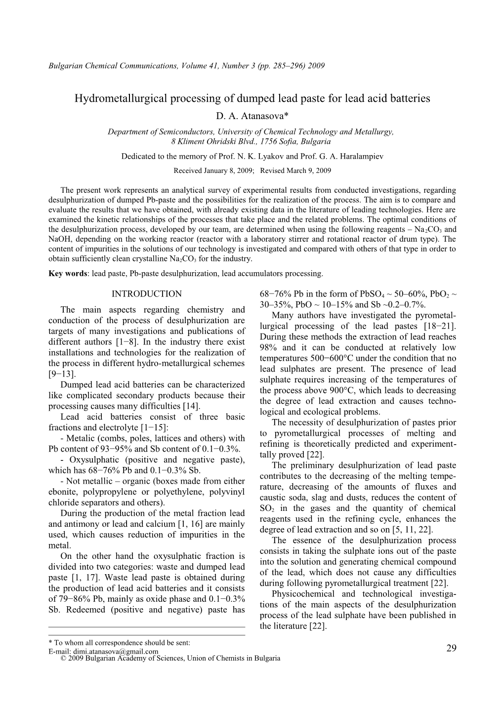 Bulgarian Chemical Communications, Volume 41, Number 3 (Pp