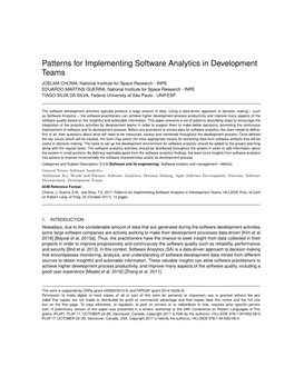 Patterns for Implementing Software Analytics in Development Teams