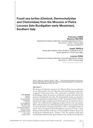 Fossil Sea Turtles (Chelonii, Dermochelyidae and Cheloniidae) from the Miocene of Pietra Leccese (Late Burdigalian-Early Messinian), Southern Italy