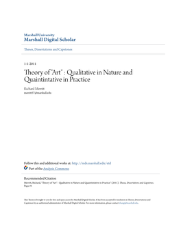 Theory of "Art" : Qualitative in Nature and Quaintintative in Practice Richard Merritt Merritt37@Marshall.Edu