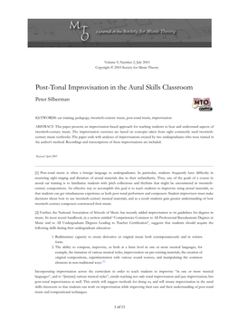 MTO 9.2: Silberman, Post-Tonal Improvisation in the Aural Skills