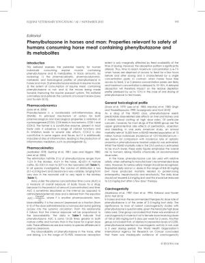 Phenylbutazone in Horses and Man: Properties Relevant to Safety of Humans Consuming Horse Meat Containing Phenylbutazone and Its Metabolites