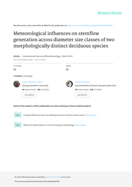 Meteorological Influences on Stemflow Generation Across Diameter Size Classes of Two Morphologically Distinct Deciduous Species