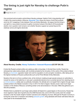 The Timing Is Just Right for Navalny to Challenge Putin's Regime