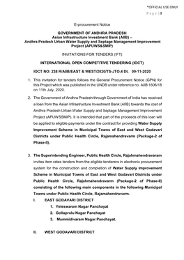 Page | 1 *OFFICIAL USE ONLY E-Procurement Notice
