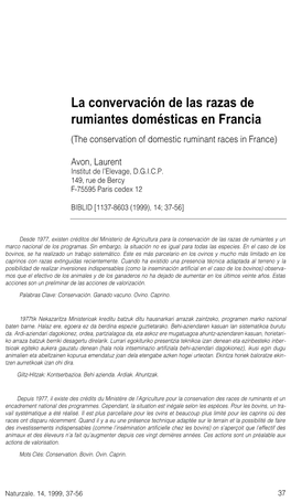 La Convervación De Las Razas De Rumiantes Domésticas En Francia (The Conservation of Domestic Ruminant Races in France)