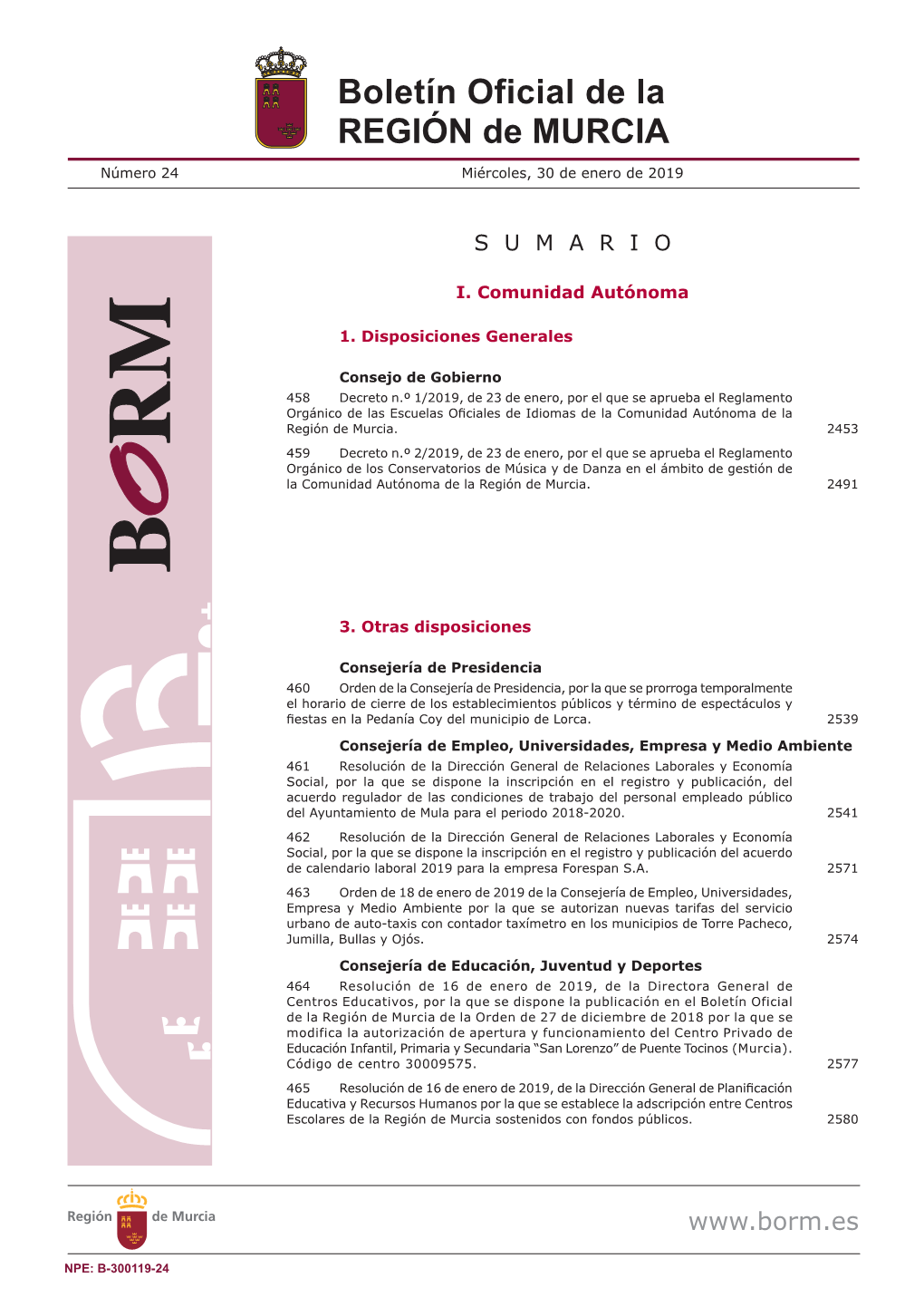 PDF Del Sumario Del BORM Número 24 De 30/01/2019