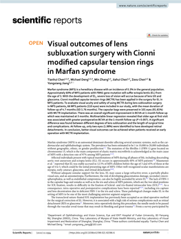 Visual Outcomes of Lens Subluxation Surgery with Cionni Modified Capsular Tension Rings in Marfan Syndrome