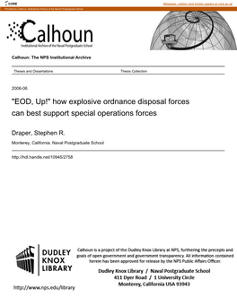 EOD, Up!" How Explosive Ordnance Disposal Forces Can Best Support Special Operations Forces