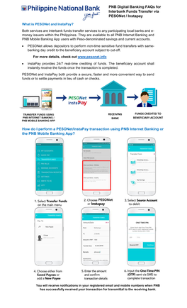 PNB Digital Banking Faqs for Interbank Funds Transfer Via Pesonet / Instapay How Do I Perform a Pesonet/Instapay Transaction