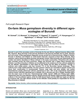 On-Farm Musa Germplasm Diversity in Different Agroecologies of Burundi