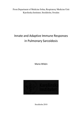 Innate and Adaptive Immune Responses in Pulmonary Sarcoidosis