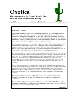 Oxotica the Newsletter of the Oxford Branch of the British Cactus and Succulent Society