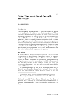 Molad Zaqen and Islamic Scientific Innovation1