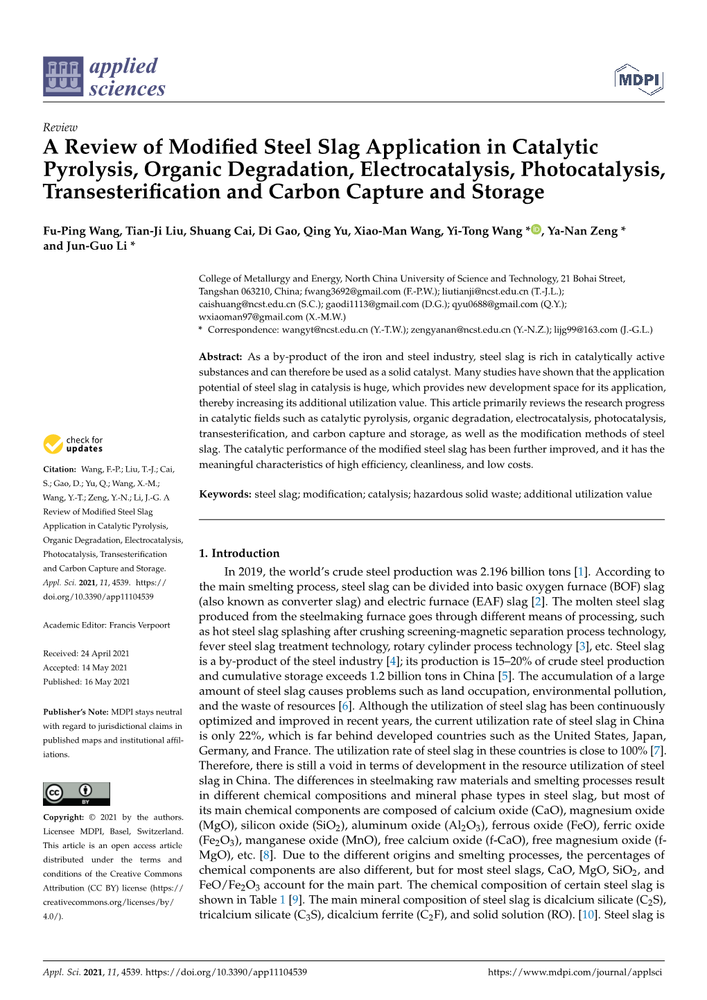 A Review of Modified Steel Slag Application in Catalytic Pyrolysis, Organic Degradation, Electrocatalysis, Photocatalysis, Trans