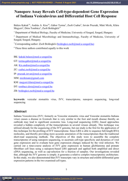 Nanopore Assay Reveals Cell-Type-Dependent Gene Expression of Indiana Vesiculovirus and Differential Host Cell Response