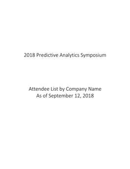 2018 Predictive Analytics Symposium Attendee List by Company Name