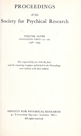Proceedings of the Society for Psychical Research