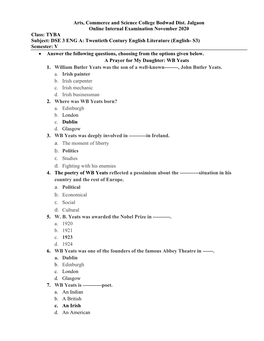 English S3 Mcqs 2020-21 Sem V