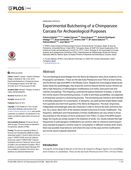 Experimental Butchering of a Chimpanzee Carcass for Archaeological Purposes