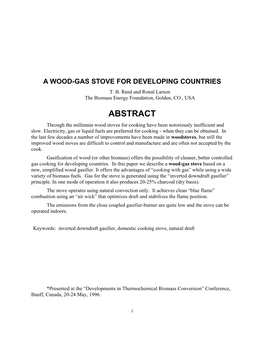A Wood-Gas Stove for Developing Countries T