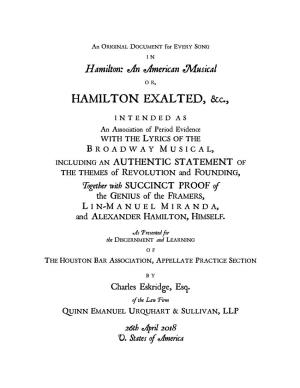 HAMILTON EXALTED, &C